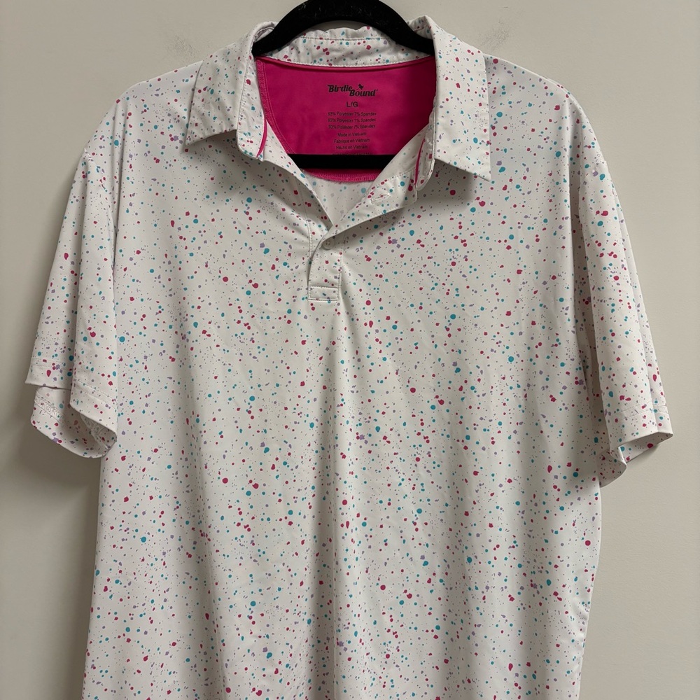 Birdie Bound Men’s Golf Polo Shirt L Large Multicolor Dots - Picture 2 of 4